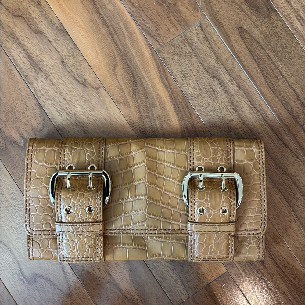 Michael Kors Tan Crocodile-Embossed Clutch